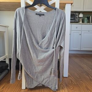 White House Black Market Cashmere Blend Gray V-Neck Knit Draped Sweater
